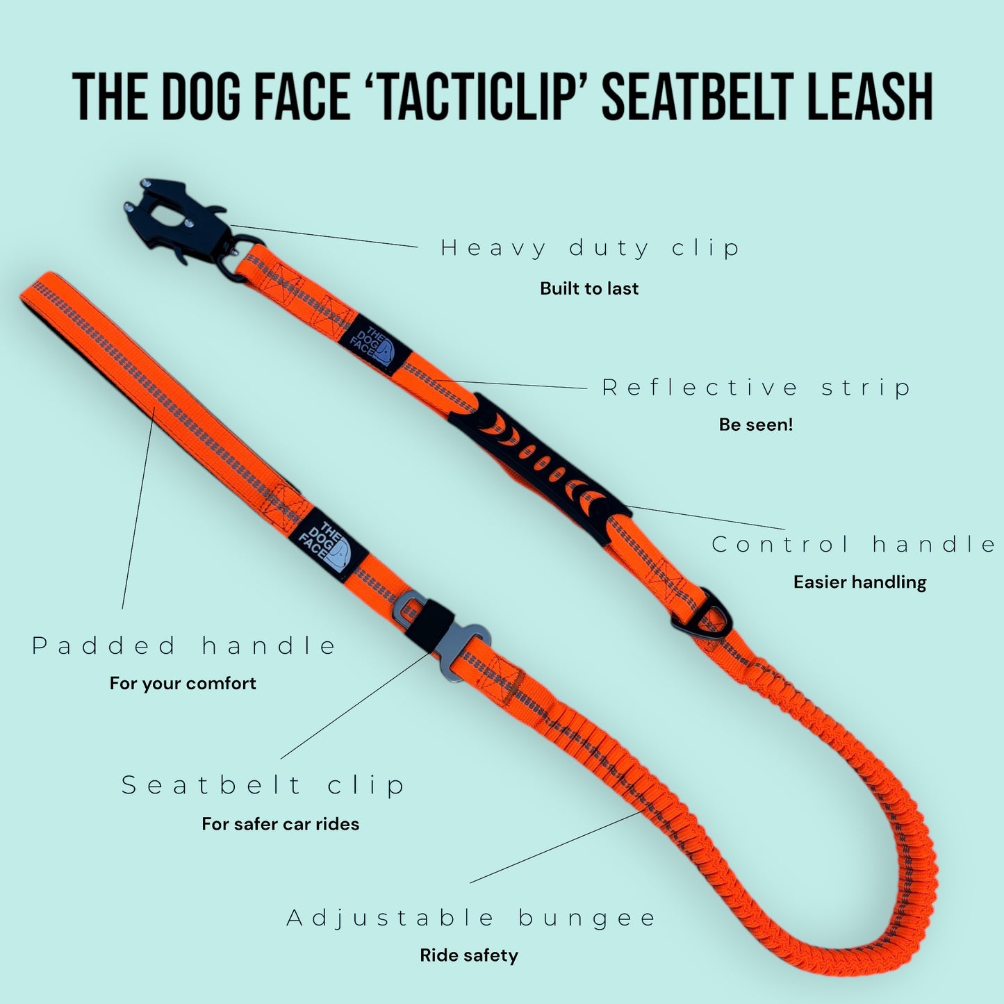 The Dog Face ‘TactiClip’ Seatbelt Leash - Black